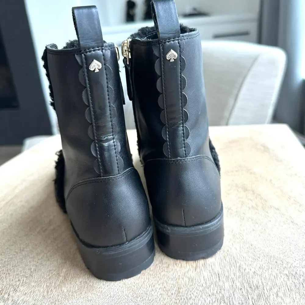 Kate‎ Spade Raquelle Lace-Up Shearling Combat Boots, Black, Size 8.5 Combat Edgy